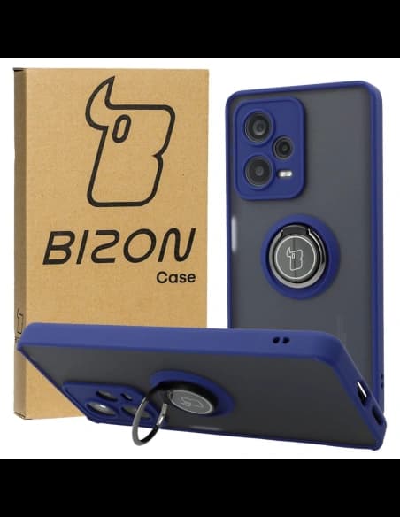 Bizon Case Hybrid Ring Xiaomi Redmi Note 12 Pro+ 5G fumuriu cu un cadru albastru închis