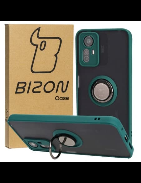 Bizon Case Hybrid Ring Xiaomi Redmi Note 12S rauchig mit einem dunkelgrünen Rahmen