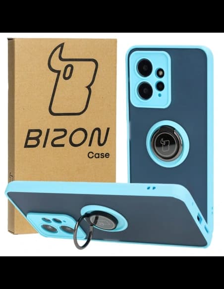 Bizon Case Hybrid Ring Xiaomi Redmi Note 12 4G rauchig mit einem hellblauen Rahmen