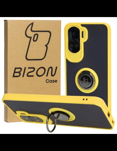 Bizon Case Hybrid Ring Honor 90 Lite smoky with a yellow frame