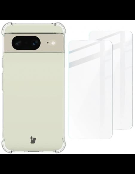 Etui + 2x szkło na ekran Bizon Case Clear Pack do Google Pixel 8 przezroczyste