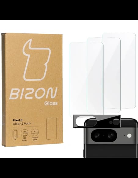 3x Szkło na ekran + szkło na aparat BIZON Clear do Pixel 8