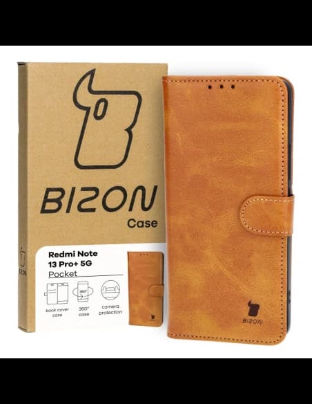 Etui z klapką Bizon Case Pocket do Xiaomi Redmi Note 13 Pro+ 5G hnědé