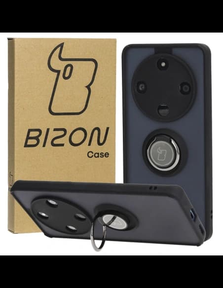 Etui s úchytem na prst Bizon Case Hybrid Ring pro Honor Magic6 Lite kouřové s černým rámem
