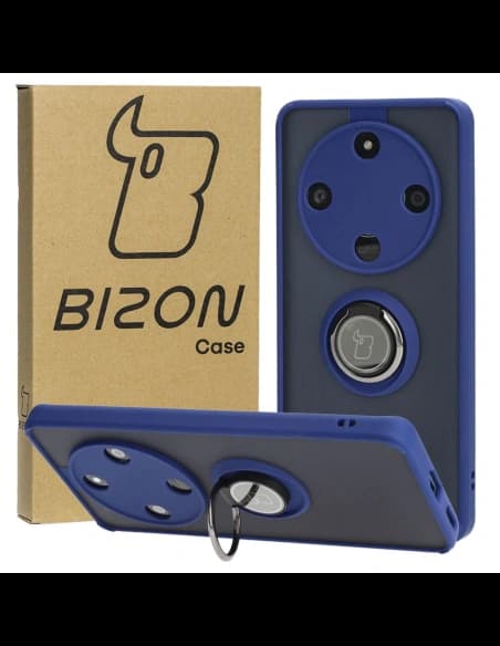 Etui s úchopem na prst Bizon Case Hybrid Ring pro Honor Magic6 Lite kouřové s modrým rámem