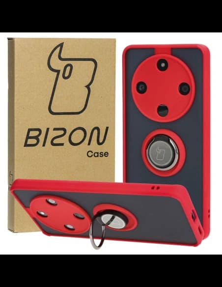 Pouzdro s úchytem na prst Bizon Case Hybrid Ring pro Honor Magic6 Lite kouřové s červeným rámečkem