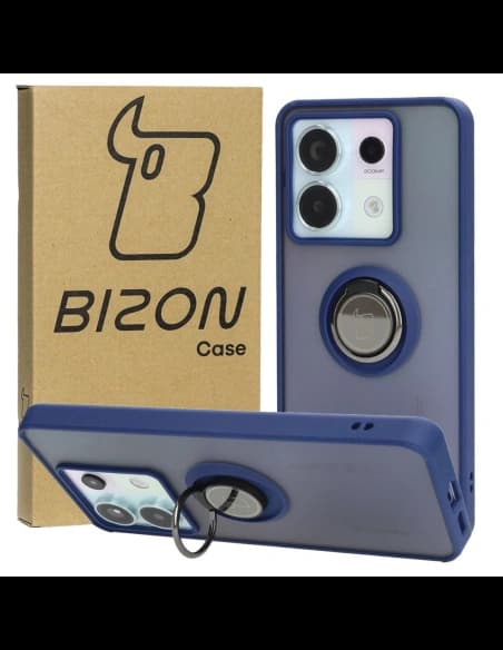 Bizon Case Hybrid Ring Xiaomi Poco X6 / Xiaomi Redmi Note 13 Pro 5G füstös színben, sötétkék kerettel