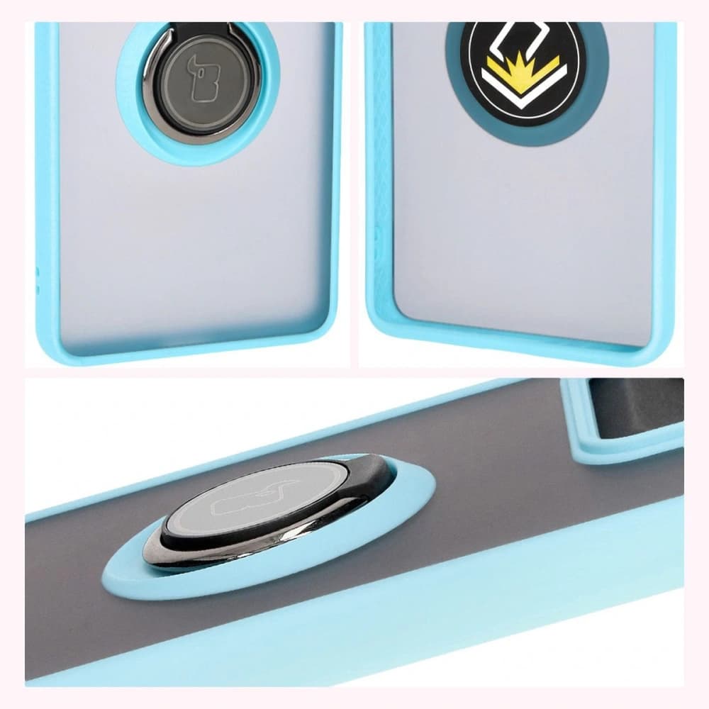 Pouzdro s úchytem na prst Bizon Case Hybrid Ring pro Motorola Edge 50 Pro kouřové s světle modrým rámečkem - 6