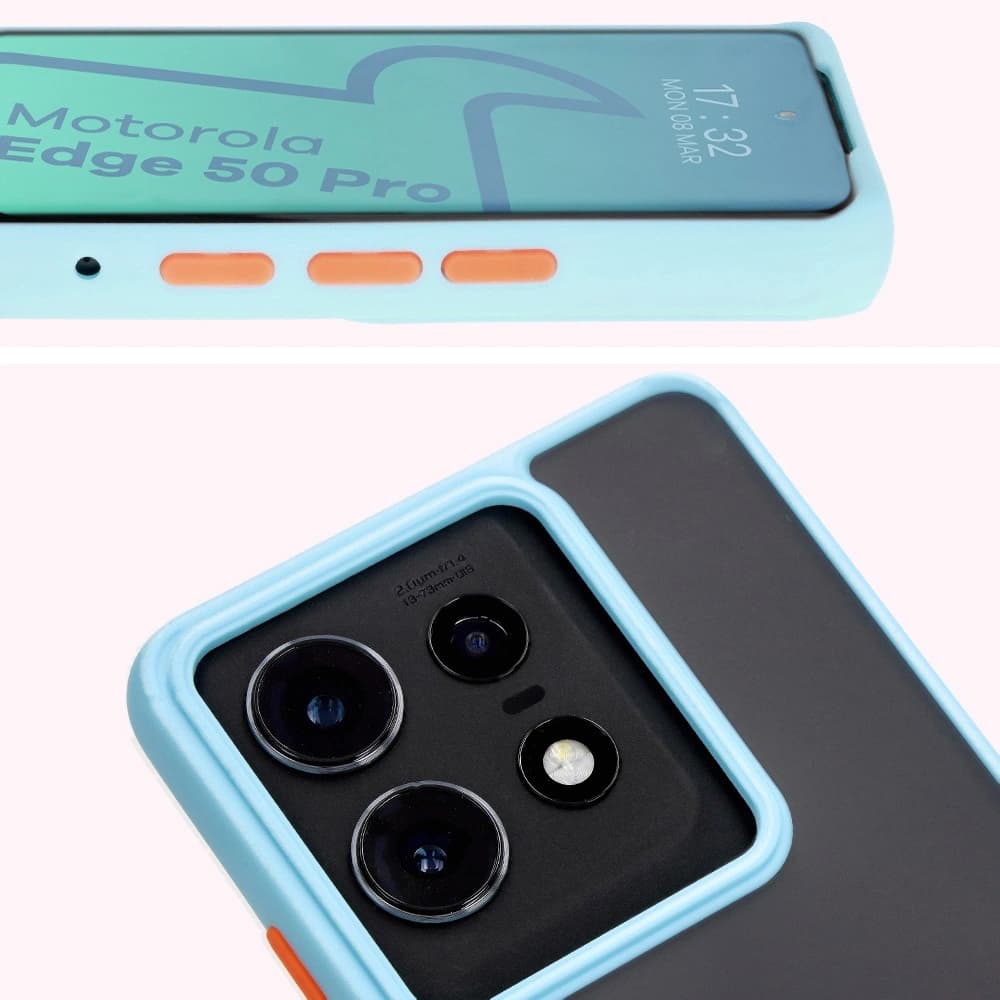 Pouzdro s úchytem na prst Bizon Case Hybrid Ring pro Motorola Edge 50 Pro kouřové s světle modrým rámečkem - 7