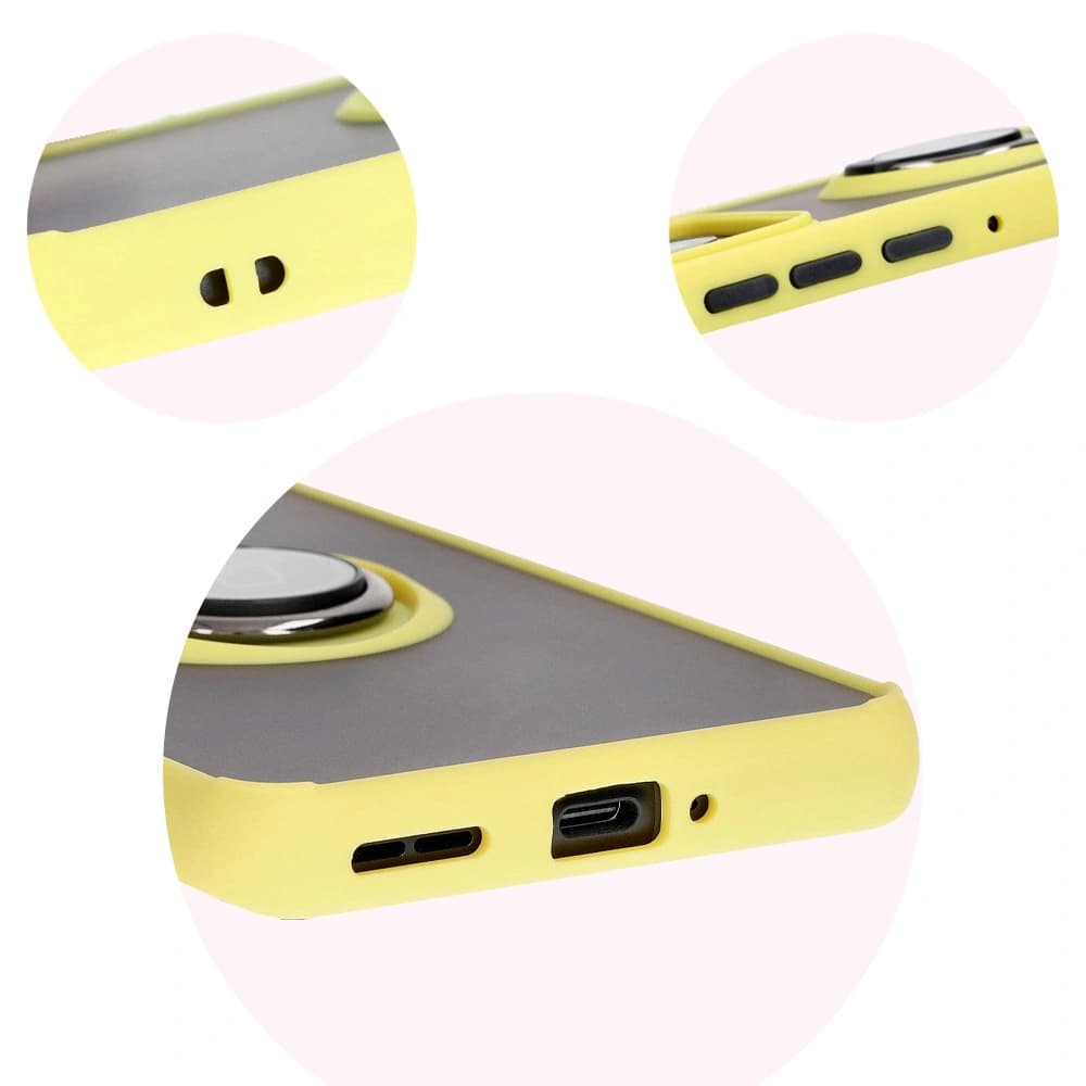 Etui s úchopem na prst Bizon Case Hybrid Ring pro Motorola Edge 50 Pro kouřové s žlutým rámem - 8