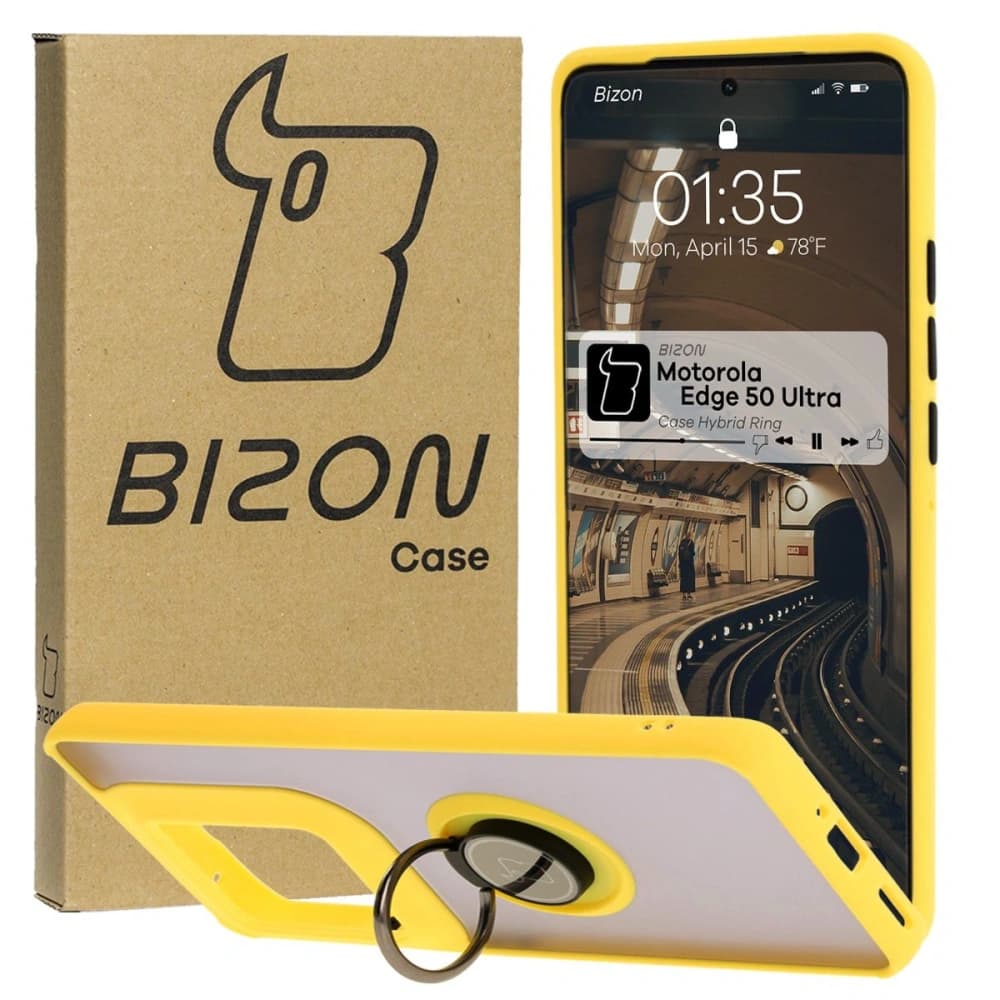 Bizon Case Hybrid Ring Motorola Edge 50 Ultra füstös sárga kerettel - 1
