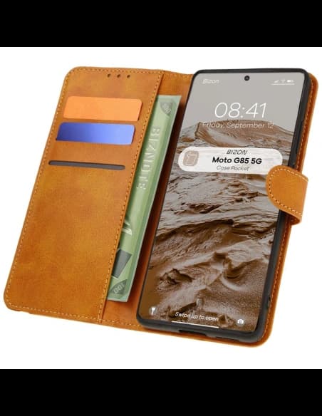 Etui z klapką Bizon Case Pocket do Motorola Moto G85 5G brązowe