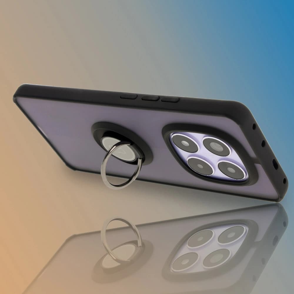 Bizon Case Hybrid Ring Xiaomi Redmi Note 14 Pro 5G / Poco X7 rauchig mit einem schwarzen Rahmen - 6