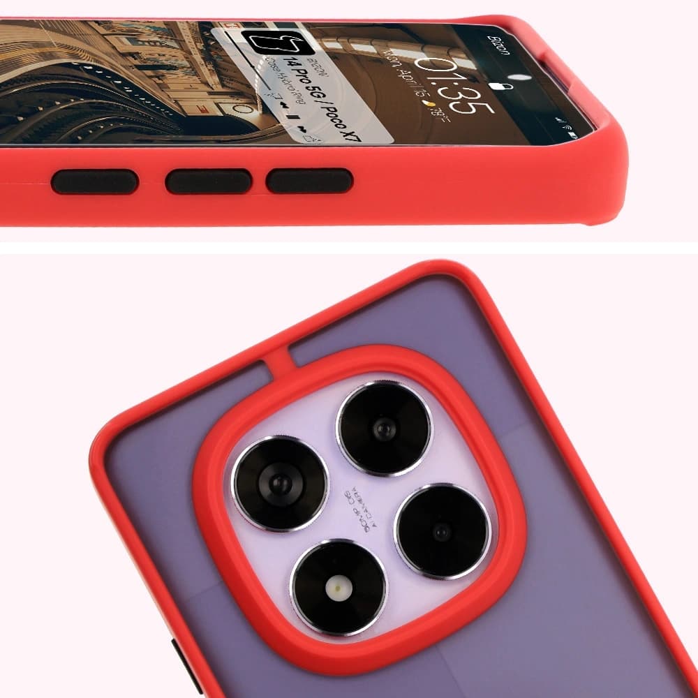 Bizon Case Hybrid Ring Xiaomi Redmi Note 14 Pro 5G / Poco X7 rauchig mit einem roten Rahmen - 3