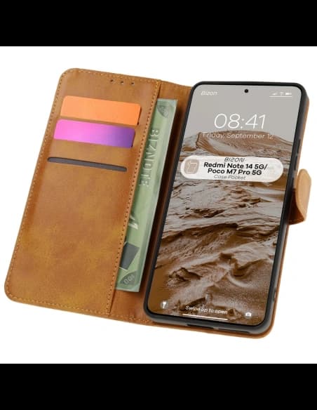 Bizon tok zseb Xiaomi Redmi Note 14 5G / Poco M7 Pro 5G barna
