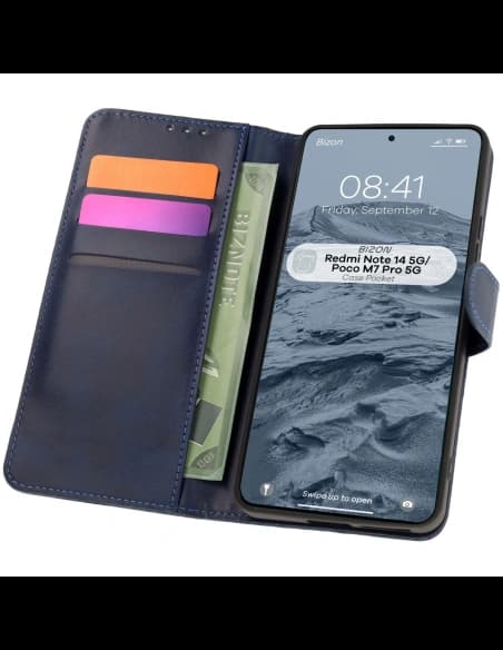 Bizon tok zsebhez Xiaomi Redmi Note 14 5G / Poco M7 Pro 5G sötétkék