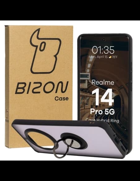 Bizon Case Hybrid Ring Realme 14 Pro 5G füstös fekete kerettel