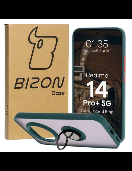 Bizon Case Hybrid Ring Realme 14 Pro Plus 5G füstös sötétzöld kerettel