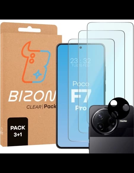 Bizon Clear 2 Pachete 3x sticlă temperată + 1x protecție lentilă Xiaomi Poco F7 Pro