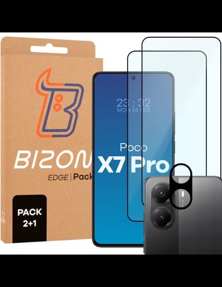 Bizon Edge 2 csomag 2x edzett üveg + lencsevédő Xiaomi POCO X7 Pro számára