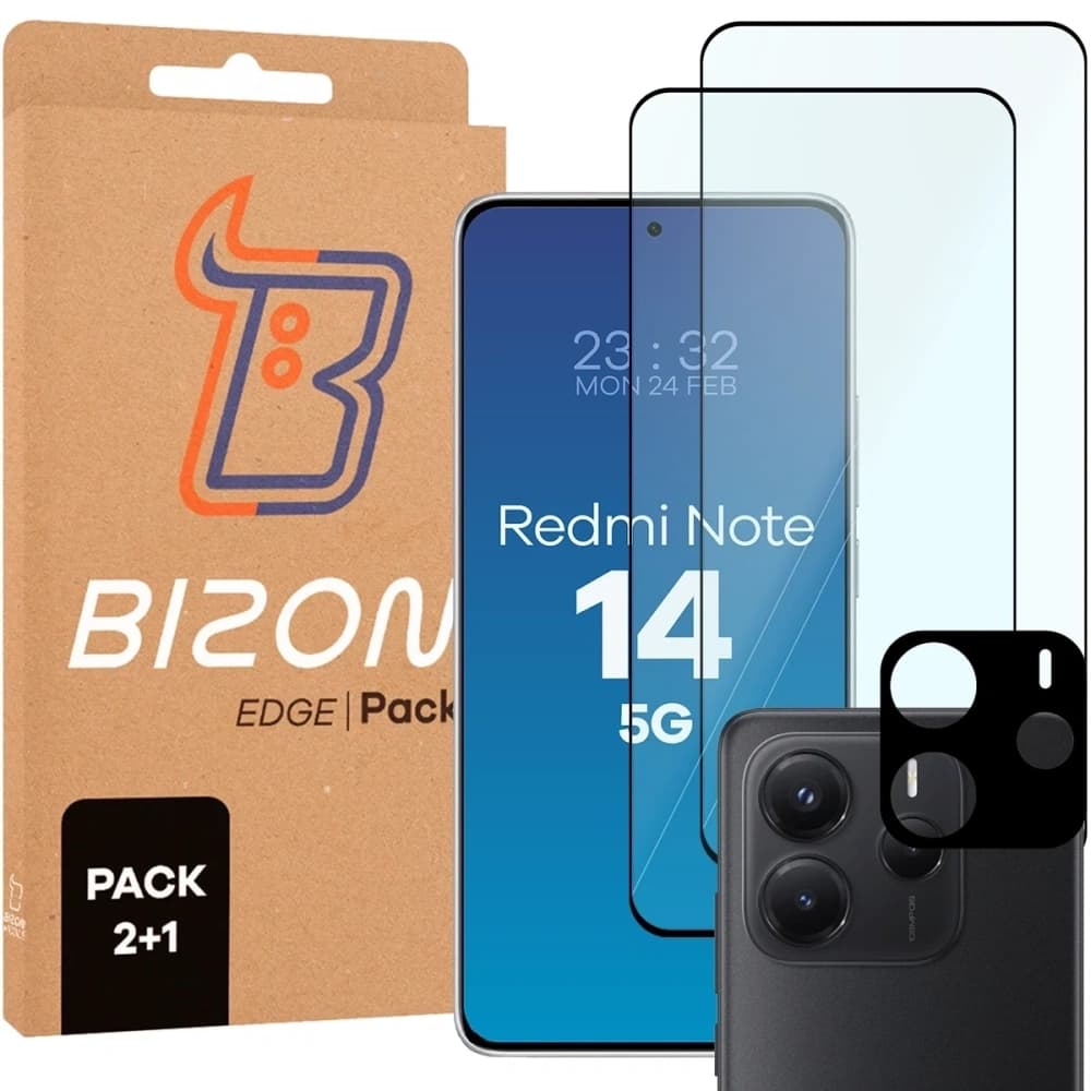Bizon Edge 2 Pack 2x gehärtetes Glas + Linsenschutz für Xiaomi Redmi Note 14 5G