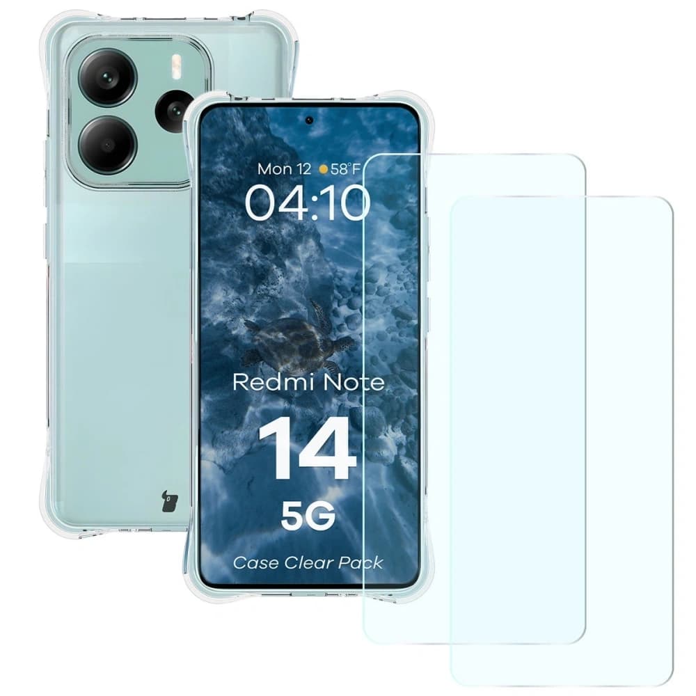 Bizon Case Clear Pack Hülle + 2x Displayschutzglas für Xiaomi Redmi Note 14 5G