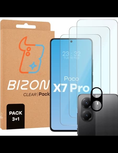 Bizon Üveg Átlátszó 2 Csomag 3x edzett üveg + 1x lencsevédő Xiaomi POCO X7 Pro