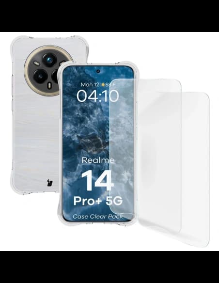 Bizon Case Clear Pack tok + 2x kijelzőfólia Realme 14 Pro+ Plus 5G-hez