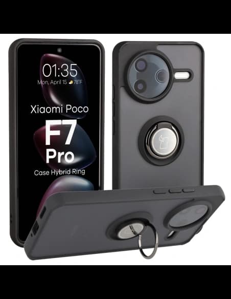 Husa Bizon Case Hybrid Ring Xiaomi POCO F7 Pro fumurie cu un cadru negru