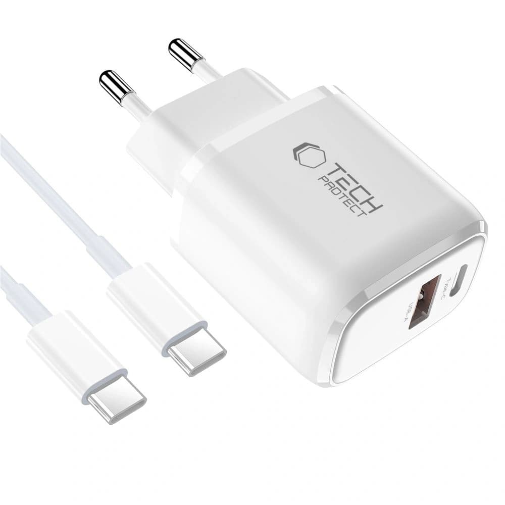 Tech-Protect NCA30 USB-A, USB-C Network Charger PD 30W / QC3.0 + USB-C Cable White - 3