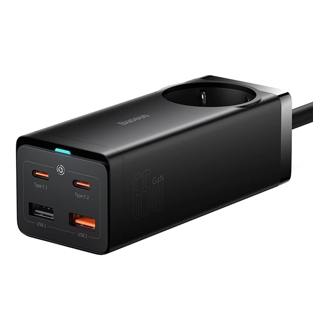Baseus GaN3 Pro 65W AC töltőállomás + 2xUSB-C + 2xUSB-A Baseus Xiaobai USB-C / USB-C 100W 1m fekete kábellel - 1