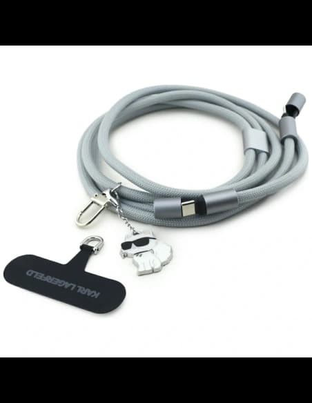 Uniwersalna smycz kabel Karl Lagerfeld CBDY Choupette Charm USB-C / USB-C szary