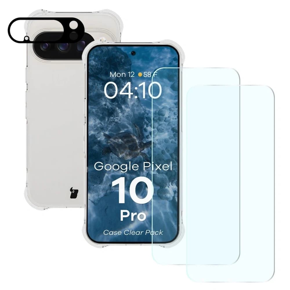 Bizon Case Clear Pack case + 2x tempered glass + lens glass Google Pixel 10 Pro