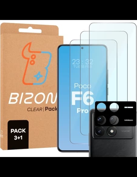 Bizon Glass Clear Pack 3x edzett üveg + kamera lencsevédő Xiaomi POCO F6 Pro számára