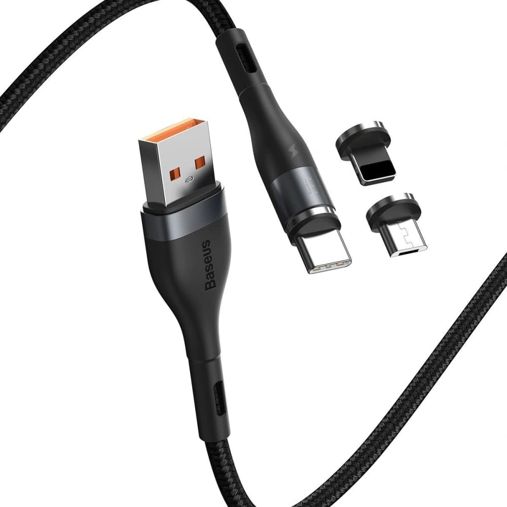 Cablul USB Baseus Fast 4w1 USB la USB-C / Lightning / Micro 5A 1m (gri + negru) - 1
